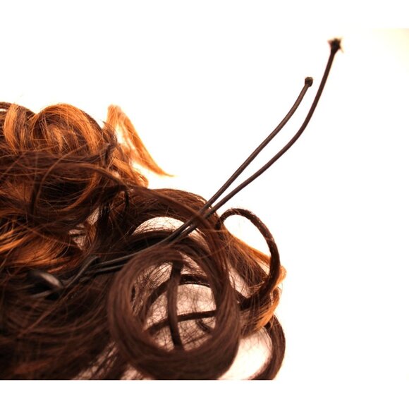 Curly Clip In Hair Extension 10" Ponytail Bun Brown Caramel Highlights Claw Clip - Picture 8 of 10